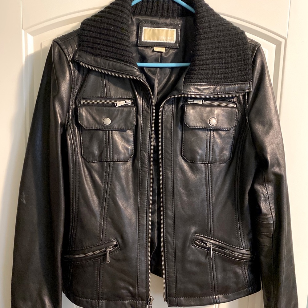 Michael Kors black genuine leather jacket